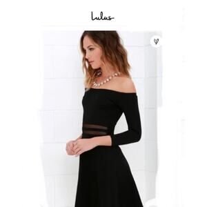 Lulus Yes to the Mesh off the shoulder Skater flare mini dress in Black Size S